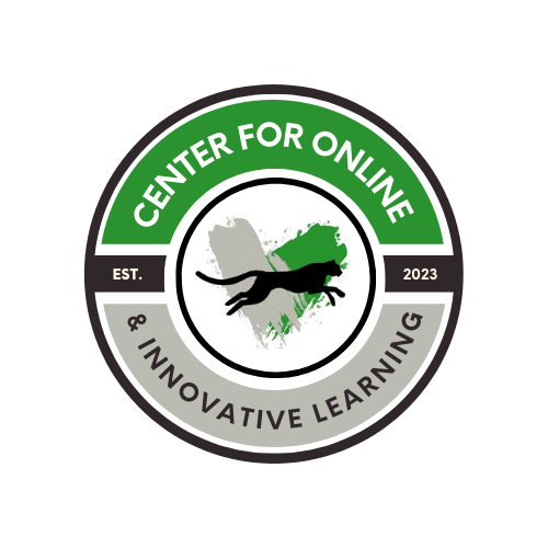 Center for Online and Innovative Learning Est 2023 circle logo with cheetah and heart